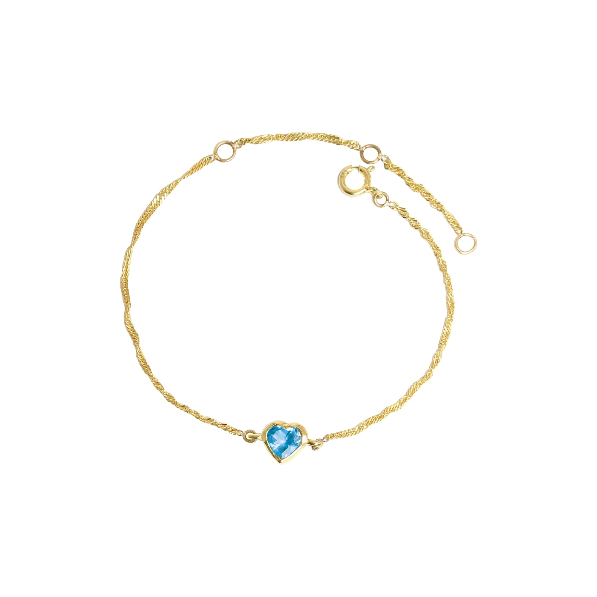 Heart: Solid 9K Gold Bracelet with Genuine Gemstones